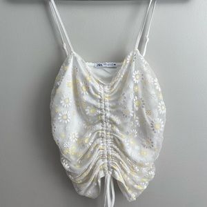Zara crop ruched daisy tank top